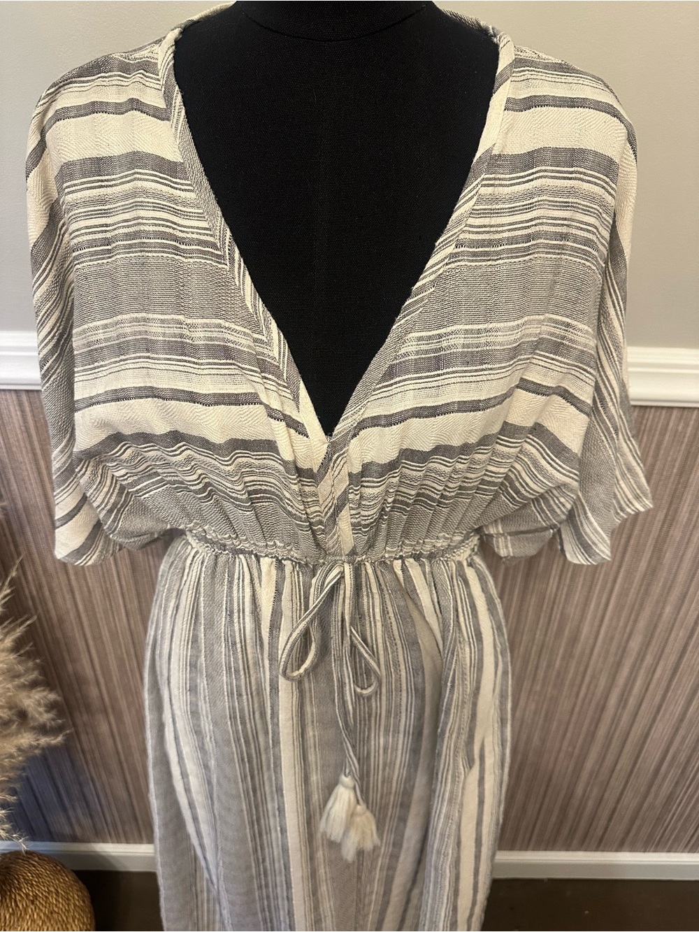 World Market Boho Striped Maxi Dress Tassel Tie Cotton L/XL - Picture 5 of 12